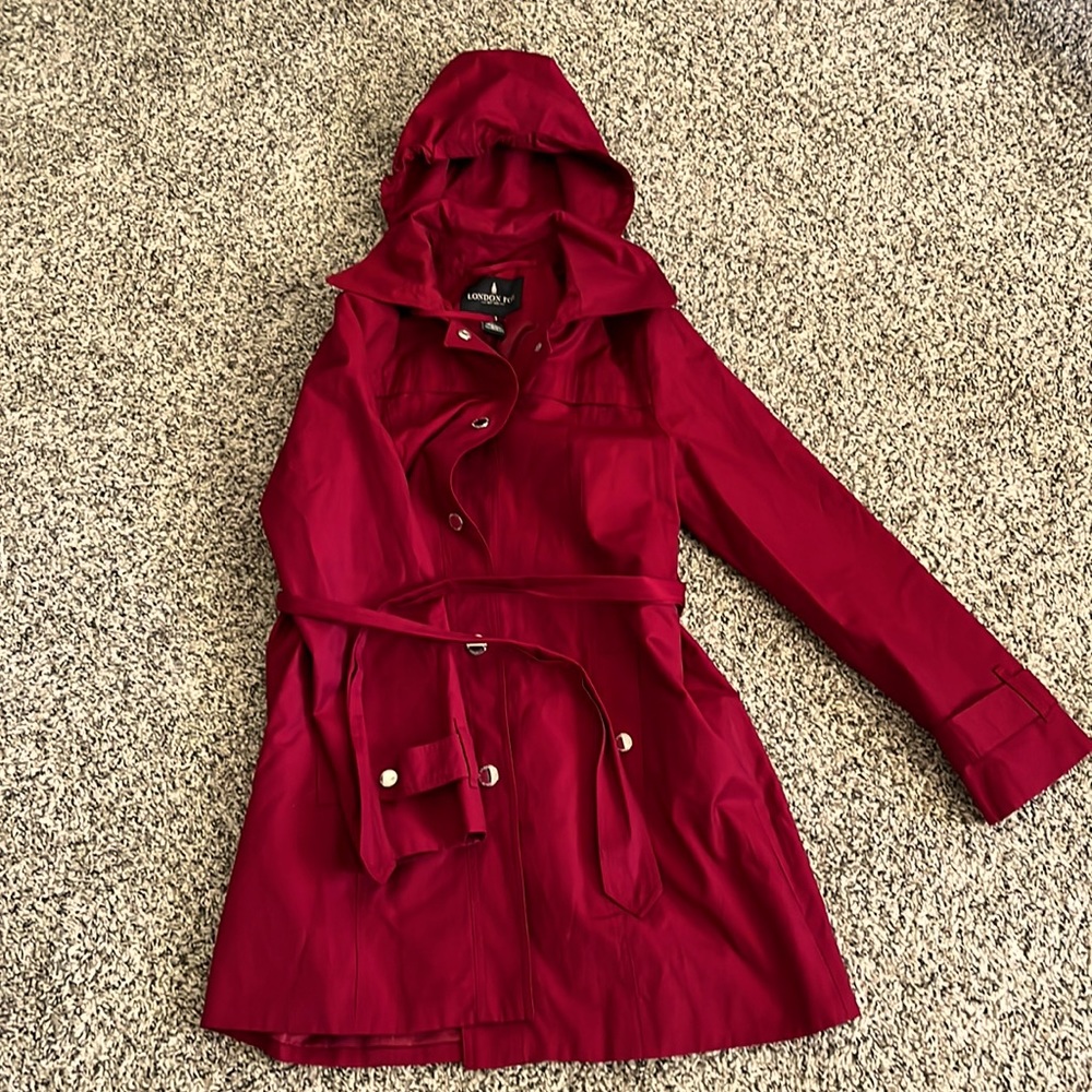 COPY - Gorgeous red rain coat size small with detachable hood.